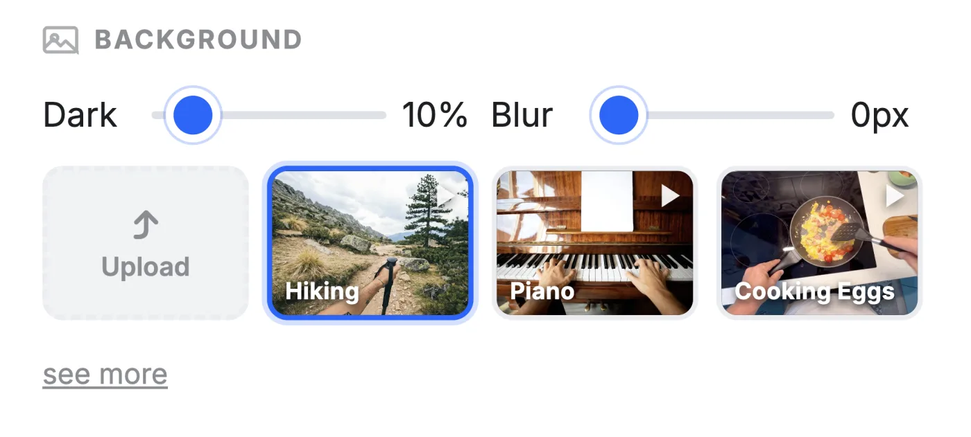 Background scene picker with darkness and blur sliders
